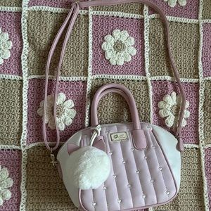 Betsey Johnson Pink Hearts with Cat keychain Handbag Shoulder Bag Purse